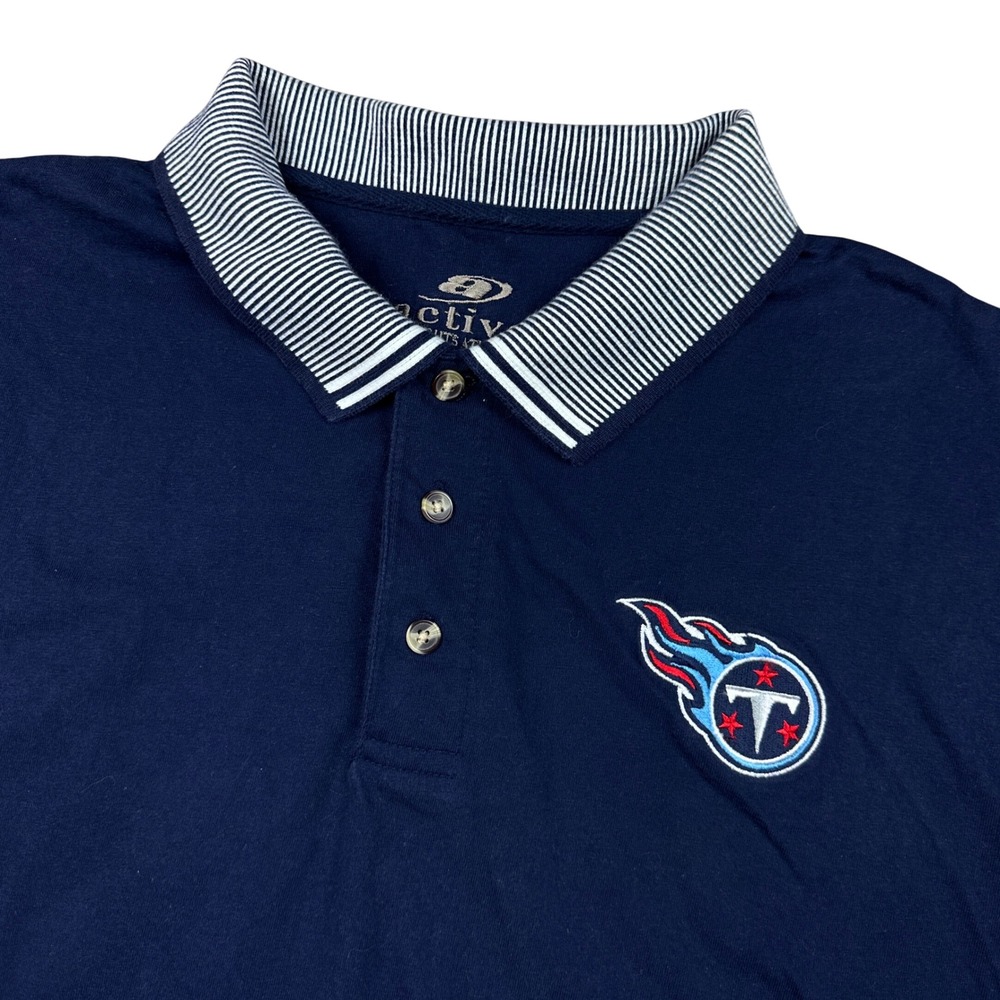 Active Tennessee Titans Polo Shirt Navy Blue Striped Collar NFL Mens Large L
